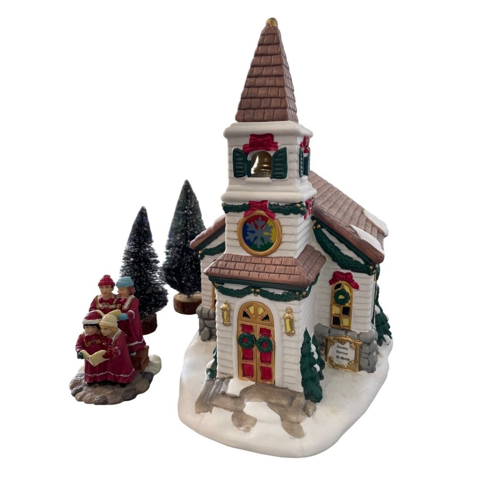 Snowflake Falls Lighted Church Set Christmas Holiday Village 8 Piece Figurines